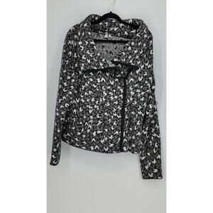 Madison Women's Large Cotton Knit Zip-Up Jacket Black White Gray Pattern